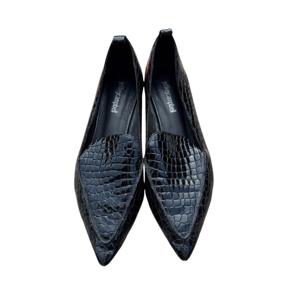 Jeffrey Campbell Viona Black Leather Croc Embossed Pointed Toe Loafers Size 8 - Picture 1 of 6
